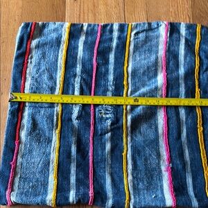 19 X 19 Handmade Striped Denim Fabric Pillow Cover with Pink and Yellow Accents